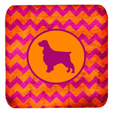 Carolines Treasures Field Spaniel Chevron Pink And Orange Foam Coasters- Set of 4 SDK1030-B-FC